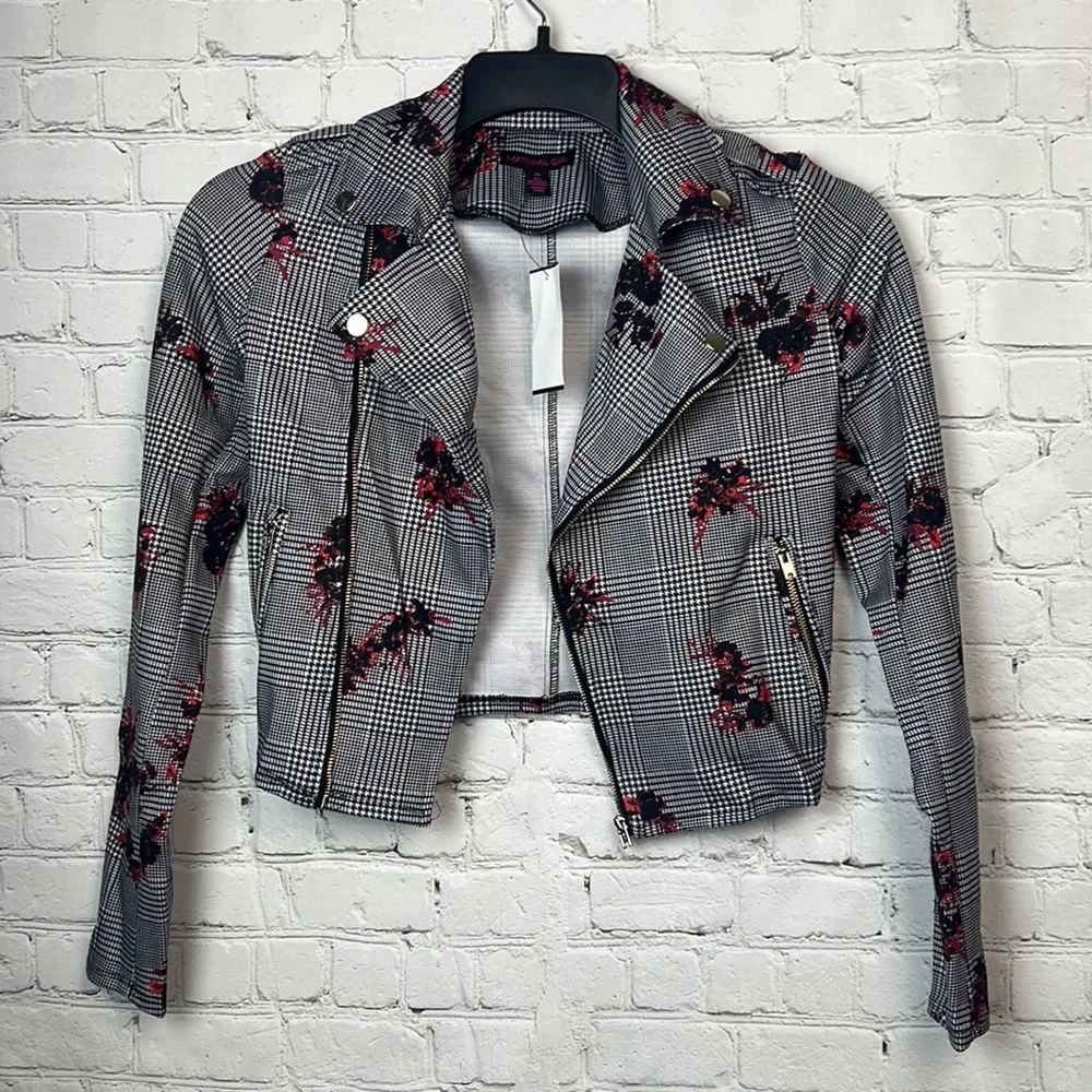 Material Girl Plaid Floral Zipper Jacket Juniors Size XS - Picture 3 of 5
